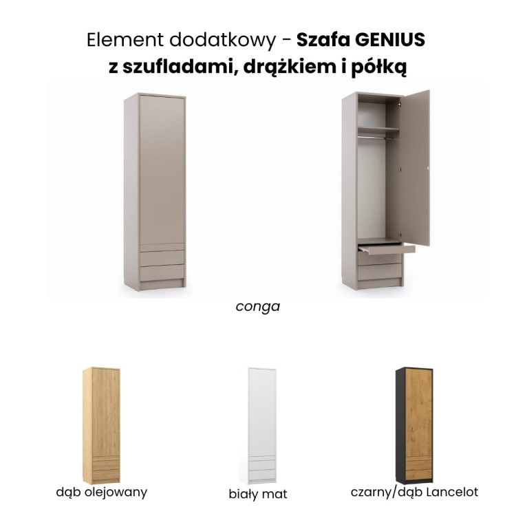 Szafa GENIUS z szufladami, drążkiem i półką
